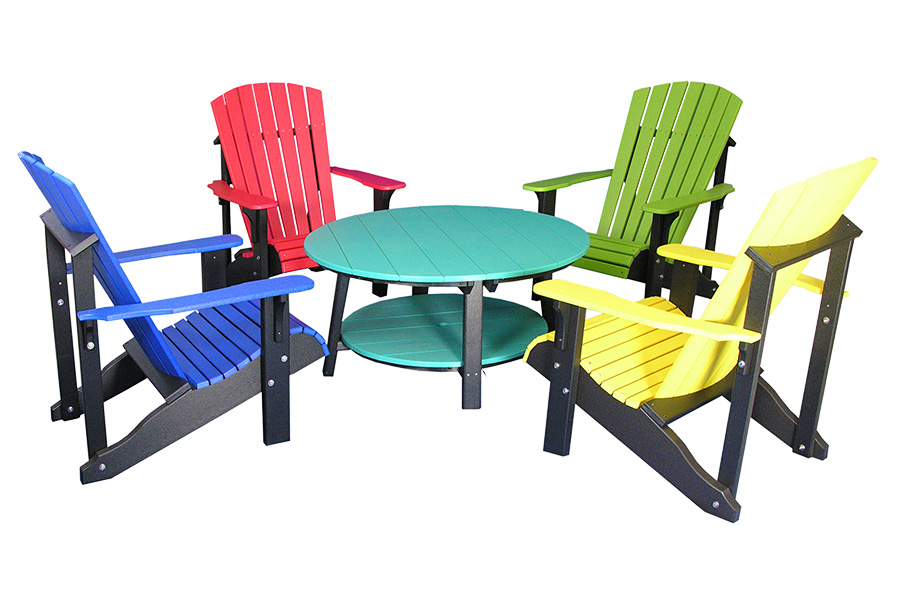 deluxe conversation table and deluxe adirondack chairs